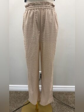 H&M Pants Women’s XS Beige Elastic Waist Pull On Lightweight Straight Leg